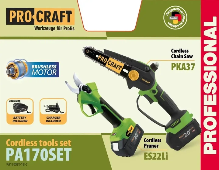 Набор аккумуляторного садового инструмента Procraft PA170SET 20 В секатор ES22Li бесщеточный до 25 мм мини пила PKA3 шина 152 мм 6 дюймов 4600 об мин комплект для обрезки веток деревьев кустов с 1 АКБ 20/3 зарядным устройством - изображение 3