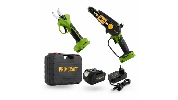 Набор аккумуляторного садового инструмента Procraft PA170SET 20 В секатор ES22Li бесщеточный до 25 мм мини пила PKA3 шина 152 мм 6 дюймов 4600 об мин комплект для обрезки веток деревьев кустов с 1 АКБ 20/3 зарядным устройством - изображение 4