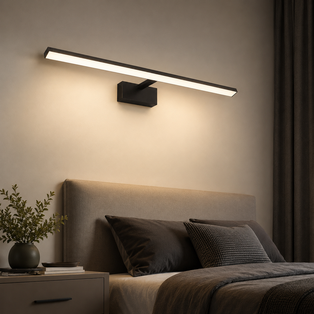 Поворотна LED підсвітка для дзеркала чорна 55 см, настінний світильник для ванної кімнати Sneha (995539) - зображення 4