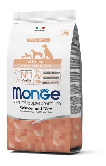 Корм Monge Monoprotein Puppy and Junior All Breeds Salmone сухий монопротеїновий з лососем для цуценят та юніорів всіх порід 15 кг - Фото 1 Корм Monge Monoprotein Puppy and Junior All Breeds Salmone сухий монопротеїновий з лососем для цуценят та юніорів всіх порід 15 кг - изображение 1