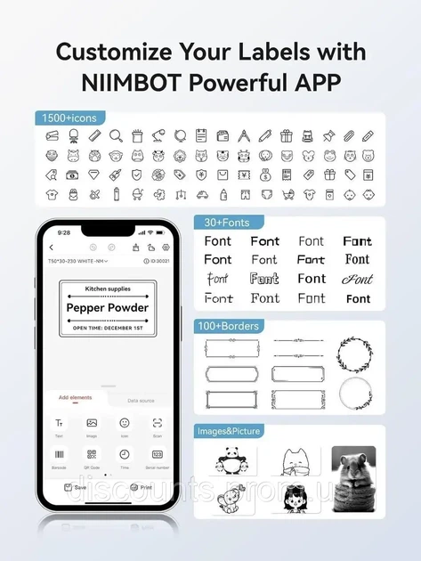 Портативний термопринтер для етикеток і стікерів NIIMBOT B1 + 2 рулони етикеток 30*50 мм в подарунок - Фото 3 Портативний термопринтер для етикеток і стікерів NIIMBOT B1 + 2 рулони етикеток 30*50 мм в подарунок - изображение 3