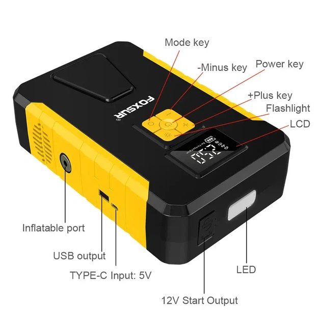 Пусковое устройство бустер Foxsur Car Jump starter FJS-950 800А 12В 2в1 + компрессор - Фото 2 Пусковое устройство бустер Foxsur Car Jump starter FJS-950 800А 12В 2в1 + компрессор - изображение 2