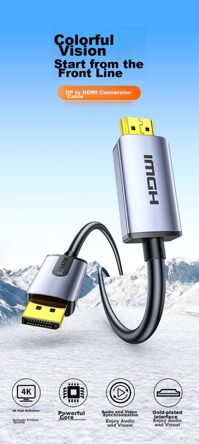 Адаптер SAMZHE LDH20 DisplayPort - HDMI DisplayPort 1.2 4K 2 м Gold - изображение 2