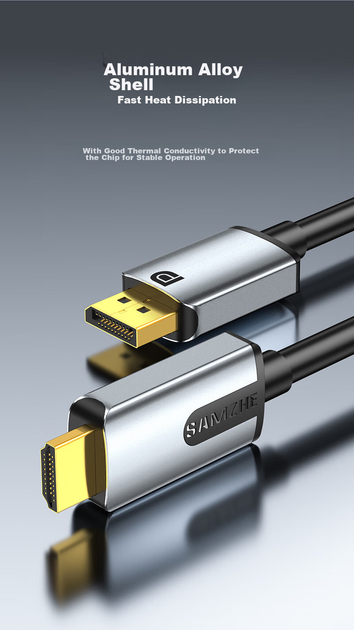 Адаптер SAMZHE LDH20 DisplayPort - HDMI DisplayPort 1.2 4K 2 м Gold - изображение 3