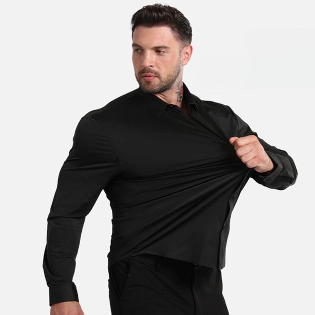 Класична чоловіча сорочка з довгим рукавом SlimFit, чорна, розмір XL/2XL - зображення 3