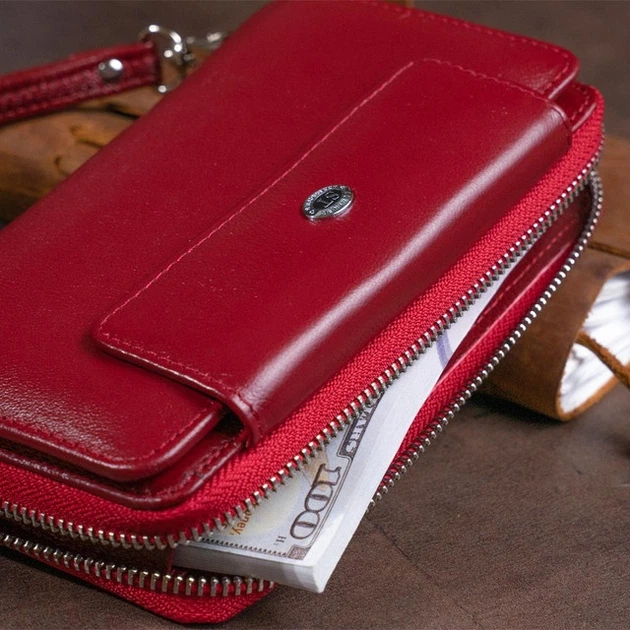 Гаманець жіночий ST Leather для карт з натуральної шкіри великий клатч горизонтальний на кнопці та блискавці бордовий 56494 - Фото 8 Гаманець жіночий ST Leather для карт з натуральної шкіри великий клатч горизонтальний на кнопці та блискавці бордовий 56494 - зображення 8