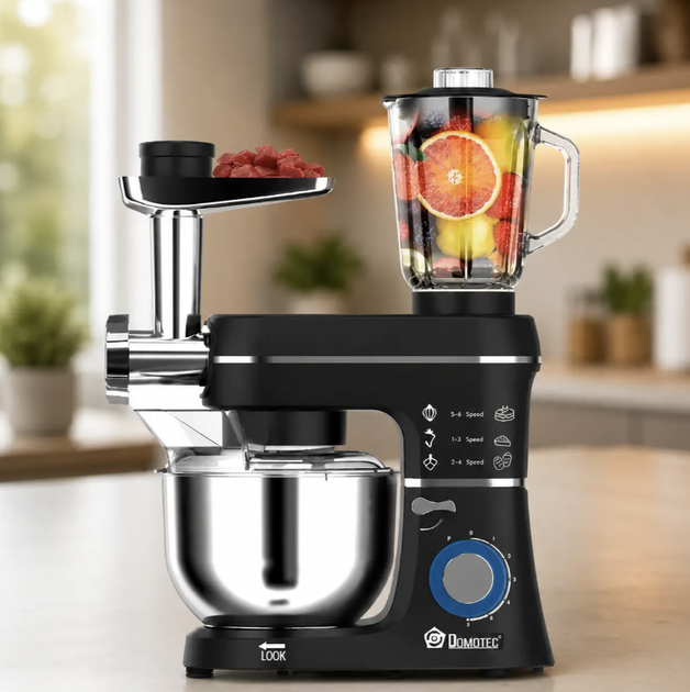Кухонный комбайн Domotec 6676B 5 в 1 1400 Вт 10 л с мясорубкой блендером Тестомес с чашей из нержавеющей стали Планетарный миксер с венчиком - изображение 8