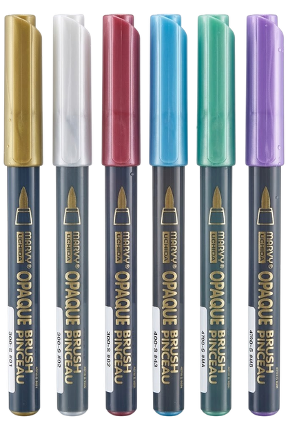 Zestaw markerów na bazie wody Marvy Uchida Opaque Brush metalicznych 6 kolorów (752481951820) - obraz 2
