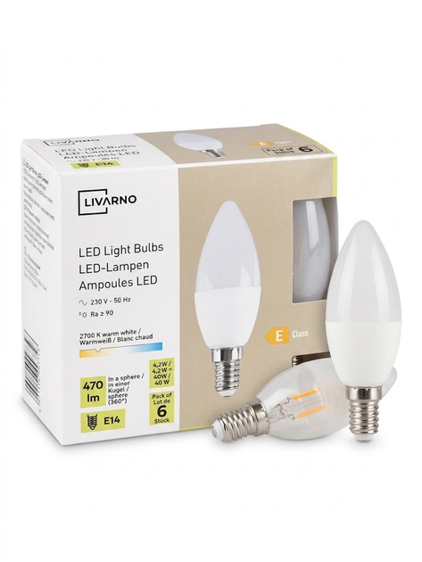 Набор LED ламп LIVARNO home E14, 6 шт – свеча, 470 лм, теплый белый свет - изображение 2