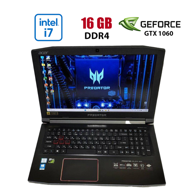 Игровой ноутбук Acer Predator Helios 300 / 15.6" (1920x1080) IPS / Intel Core i7-7700HQ (4 (8) ядер по 2.8 - 3.8 GHz) / 16 GB DDR4 / 256 GB SSD + 2000 GB HDD / nVidia GeForce GTX 1060, 6 GB GDDR5, 192-bit / WebCam б/у - Фото 1 Игровой ноутбук Acer Predator Helios 300 / 15.6" (1920x1080) IPS / Intel Core i7-7700HQ (4 (8) ядер по 2.8 - 3.8 GHz) / 16 GB DDR4 / 256 GB SSD + 2000 GB HDD / nVidia GeForce GTX 1060, 6 GB GDDR5, 192-bit / WebCam б/у - изображение 1