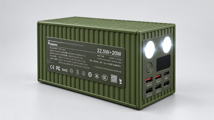 PowerBank REMAX RPP-609 Pro Expedition 60000 mAh 22.5W + PD 20W з LED-ліхтарями, оливковий - зображення 4
