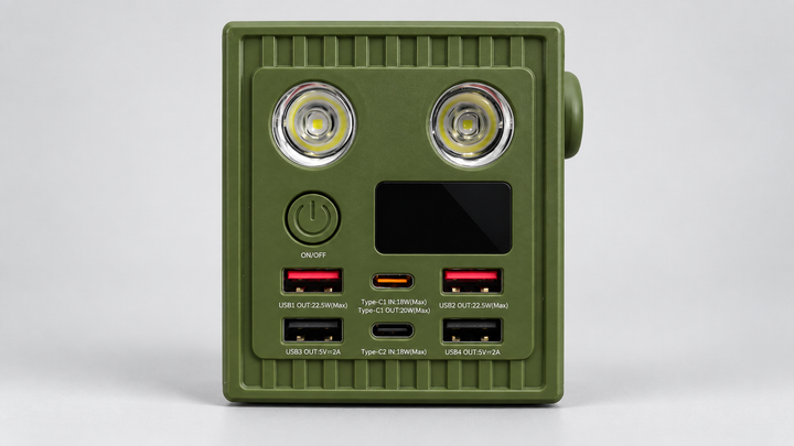 PowerBank REMAX RPP-609 Pro Expedition 60000 mAh 22.5W + PD 20W з LED-ліхтарями, оливковий - зображення 6