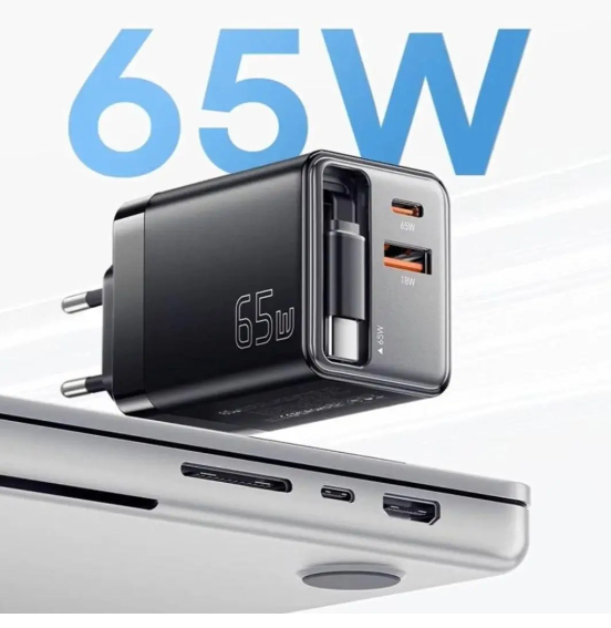 Зарядное устройство с выдвижным кабелем Type-C Essager ES-CD49 USB-A, USB-C 65W - Фото 3 Зарядное устройство с выдвижным кабелем Type-C Essager ES-CD49 USB-A, USB-C 65W - изображение 3