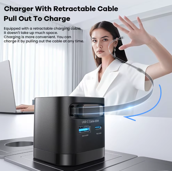 Зарядное устройство с выдвижным кабелем Type-C Asometech USB-A, USB-C 65W - Фото 5 Зарядное устройство с выдвижным кабелем Type-C Asometech USB-A, USB-C 65W - изображение 5
