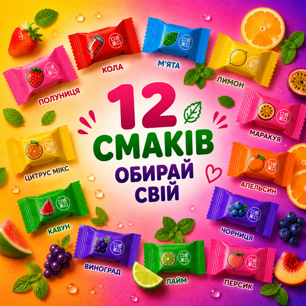 Фрутово-мятные конфеты без сахара с витамином C | Освежающие леденцы фруктовые для свежего дыхания | 100 г. - 100 шт. - изображение 2