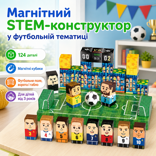 Магнітний конструктор STEM у футбольній тематиці, 124 деталі - зображення 4