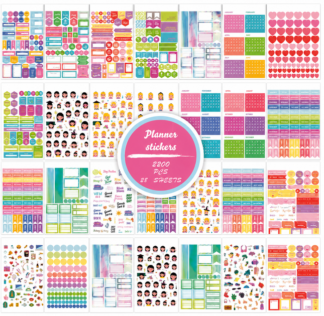 Наклейки для планера Planner Stickers, набор из 2200 шт., 28 листов, стикеры для дневника и блокнота (AZD-059) - изображение 3