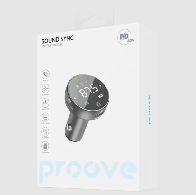FM-модулятор Proove Launcher Sound Sync Bluetooth 5.0, PD 30W + QC3.0, USB Type-C, Hands Free, графитовый - изображение 5