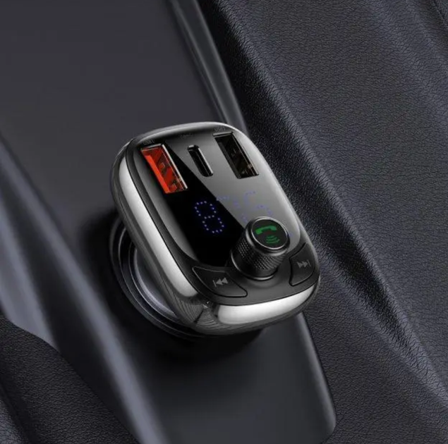 FM-модулятор Baseus CCTM-B01 S-13 Bluetooth 5.0, QC3.0 + PD 36W, 2×USB + USB Type-C, Hands Free, чорний - зображення 4