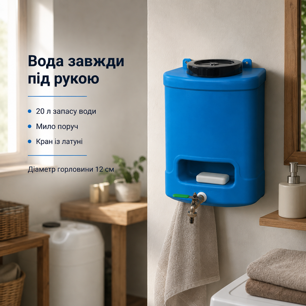 Рукомийник 20 л з мильницею для дачі та кемпінгу з латунним краном синій Litolan MC-10728 - зображення 2