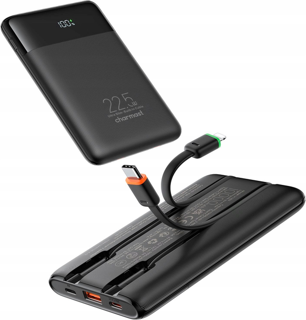 Powerbank Charmast W1202 PD3.0 22.5W 10000 mAh Black (6977525751868) - obraz 2