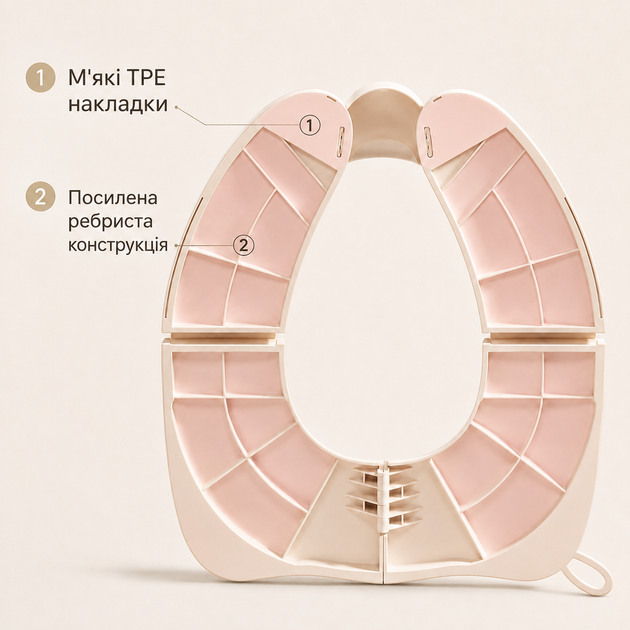 Дитяча складна накладка на унітаз для подорожей 35×29 см з м’якими вставками, рожева - Фото 2 Дитяча складна накладка на унітаз для подорожей 35×29 см з м’якими вставками, рожева - зображення 2