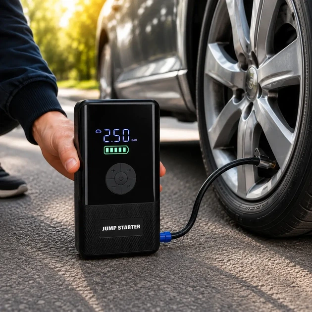 Пусковий пристрій 965A 4в1 з компресором 150 PSI Jump Starter 12В, Power Bank, LED ліхтарик - изображение 6