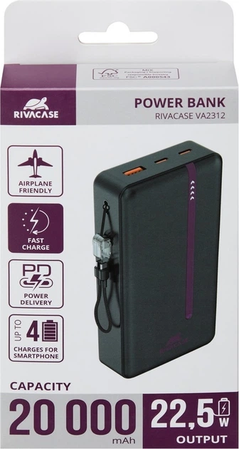Powerbank RIVACASE VA2312 20000 mAh 22.5W Black (VA2312/BK) - obraz 2