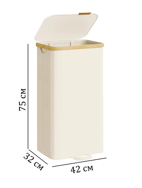 Корзина для белья с крышкой 100 л, SONGMICS LCB531WD01 контейнер для хранения, съемные вкладки, бамбуковая рама, Белый - изображение 2