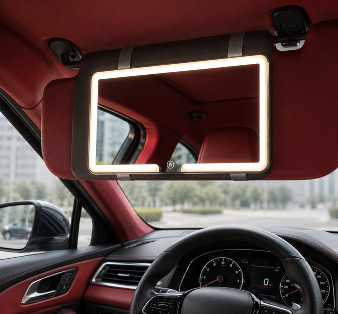 Зеркало с LED подсветкой на козырек автомобиля HB-5 прямоугольное, аккумуляторное автозеркало для макияжа - изображение 3