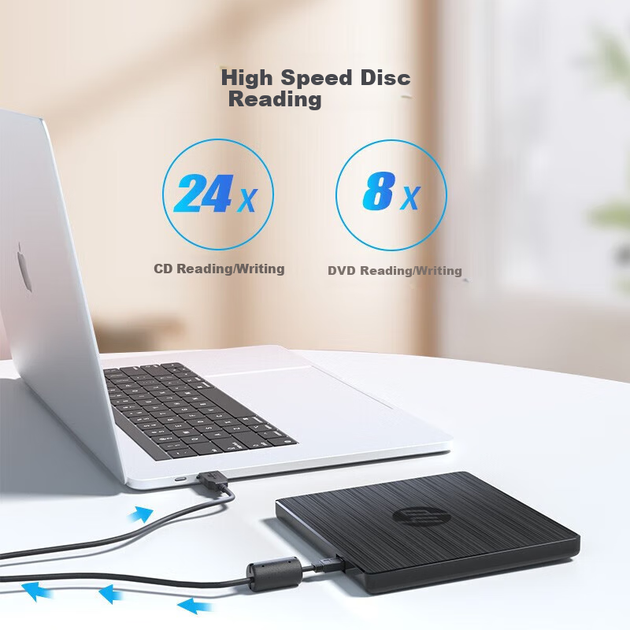 Зовнішній оптичний привід Huipu (HP), USB, для серверів, ноутбуків, настільних комп'ютерів, ультратонкий портативний, спеціалізований зовнішній оптичний привід, DVD-R/W записувач, чорна модель - зображення 7