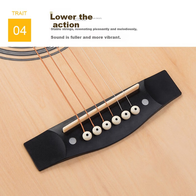 Акустическая гитара Maner Musical Instruments 38 дюймов, для начинающих, в стиле фолк, вестерн, струнный инструмент с полным набором аксессуаров, цвет натурального дерева. - изображение 9