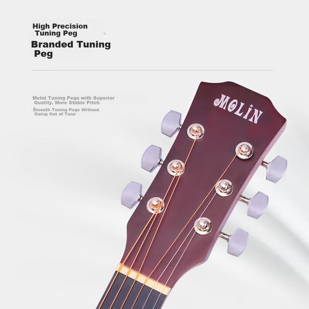 Акустическая гитара Maner Musical Instruments 38 дюймов, для начинающих, в стиле фолк, вестерн, струнный инструмент с полным набором аксессуаров, цвет натурального дерева. - изображение 10