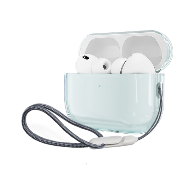 Чехол ESCASE для AirPods Pro 3, совместимый с наушниками Apple Pro 3-го поколения, модель 2025 года, ультратонкий (1 мм), ударопрочный и пылезащитный, прозрачно-голубой, с ремешком. - Фото 4 Чехол ESCASE для AirPods Pro 3, совместимый с наушниками Apple Pro 3-го поколения, модель 2025 года, ультратонкий (1 мм), ударопрочный и пылезащитный, прозрачно-голубой, с ремешком. - изображение 4