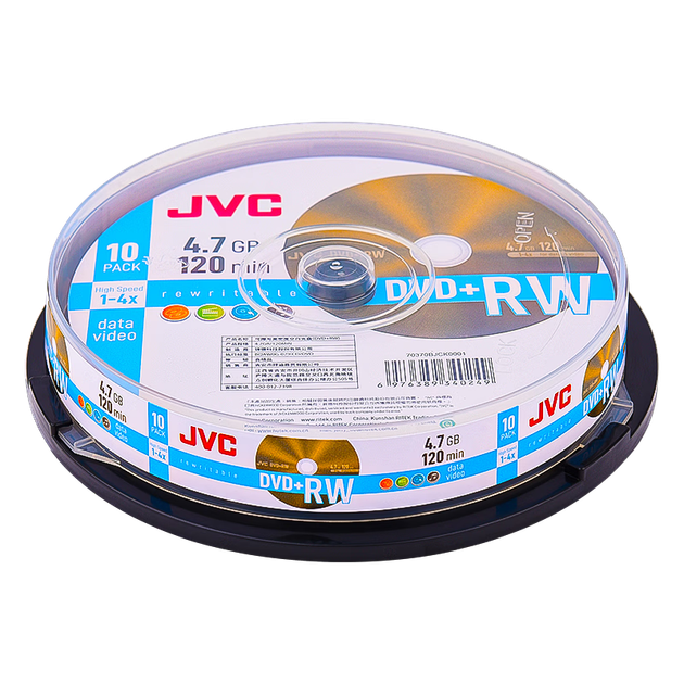 Многоразовые стираемые DVD+RW диски JVC, скорость 4x, емкость 4,7 ГБ, чистые диски, диски для записи, упаковка из 10 штук. - Фото 4 Многоразовые стираемые DVD+RW диски JVC, скорость 4x, емкость 4,7 ГБ, чистые диски, диски для записи, упаковка из 10 штук. - изображение 4