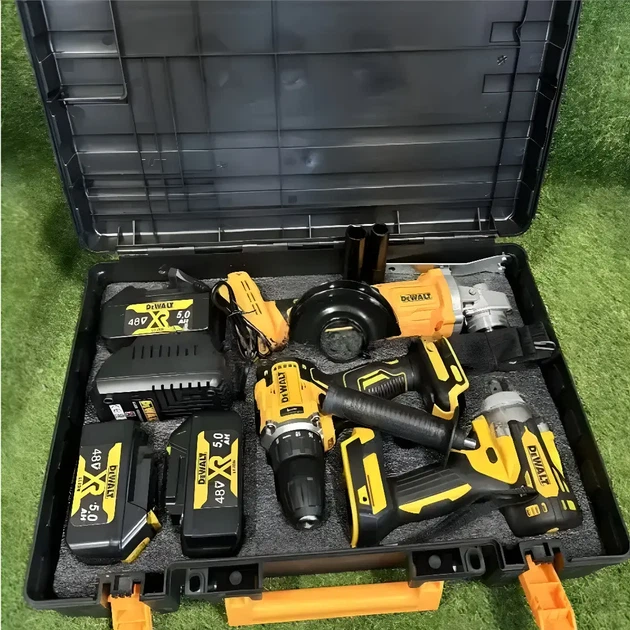 Набор инструментов 3в1 DeWalt 48 В 5 А·ч аккумуляторный шуруповерт DCD771 54 Нм дрель УШМ DCG405 125 мм болгарка 800 Вт гайковерт DCF892P2T 200 Нм бесщеточный 7000 об мин для ремонта строительства монтажа автосервиса с двумя АКБ кейсом - изображение 7
