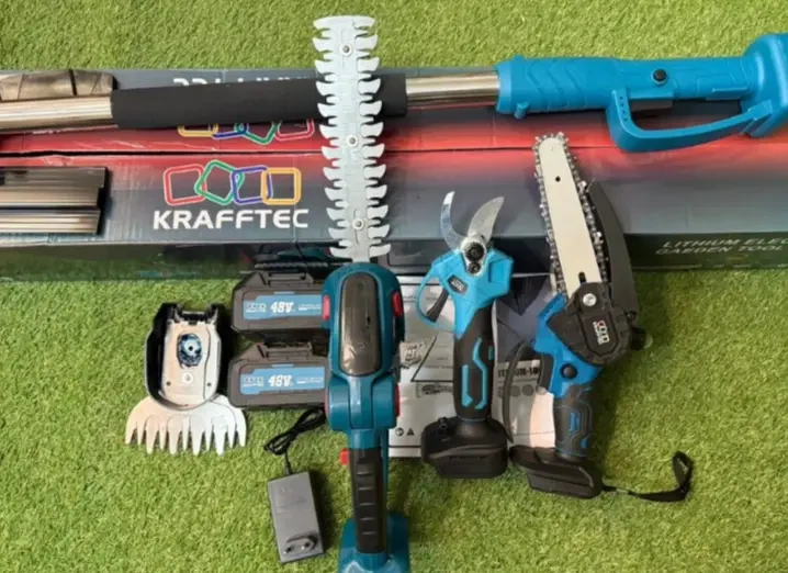 Садовый набор 4в1 Krafftec Germany 48 В 8 А·ч аккумуляторный секатор DUP570 38 мм мини пила DUC170Z 15 см цепная высоторез штанга 2.7 м кусторез 2в1 ножницы для травы 200 мм бесщеточный для обрезки деревьев веток кустов живой изгороди газона с 2 АКБ - изображение 6