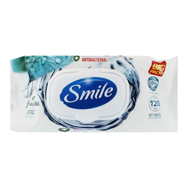 Вологі серветки Smile Antibacterial екстрактом евкаліпта 120 шт - Фото 1 Вологі серветки Smile Antibacterial екстрактом евкаліпта 120 шт - зображення 1
