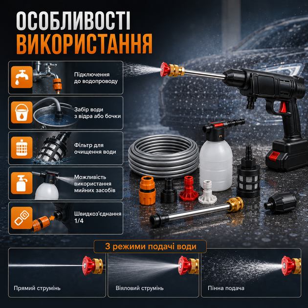 Портативна мийка високого тиску LEO TOOLS 250 Вт 30 бар з подвійним акумулятором - Фото 4 Портативна мийка високого тиску LEO TOOLS 250 Вт 30 бар з подвійним акумулятором - изображение 4