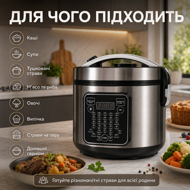 Багатофункціональна мультиварка Crownberg CB-5528 5L з LED дисплеєм та пароваркою - зображення 6