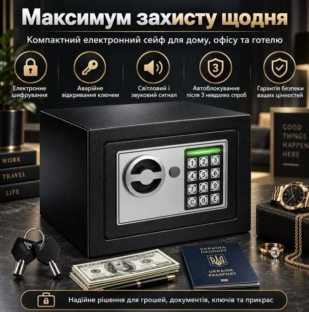 Сейф Ruhhy з електронним замком кодом та ключем для дому та офісу - изображение 2