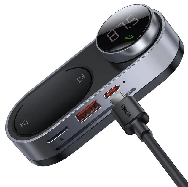 FM-трансмітер Baseus бездротовий автомобільний із сонячною панеллю TF USB AUX Type-C (CDMP000001) - зображення 2