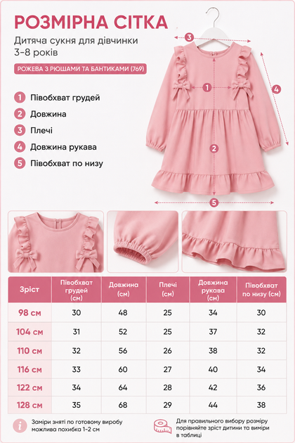Детское платье для девочки 3-8 лет розовое с рюшами и бантиками (769) 116 - Фото 2 Детское платье для девочки 3-8 лет розовое с рюшами и бантиками (769) 116 - изображение 2