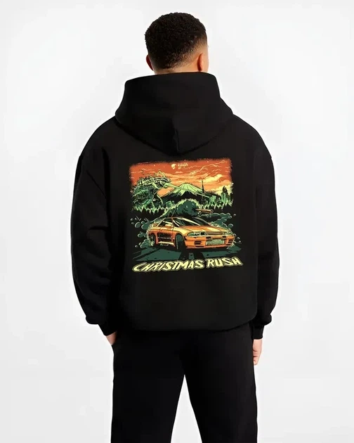 Худи LOYS толстовка с принтом Christmas Rush Skyline R32 Drift Car Godzilla vs JDM, Черный S - изображение 2
