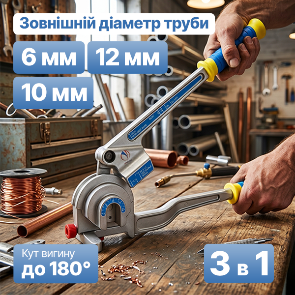 Ручний трубовигинач механічний 3 в 1 для згинання мідних та алюмінієвих труб до 180° з регулюванням кута та фіксацією - Фото 2 Ручний трубовигинач механічний 3 в 1 для згинання мідних та алюмінієвих труб до 180° з регулюванням кута та фіксацією - зображення 2