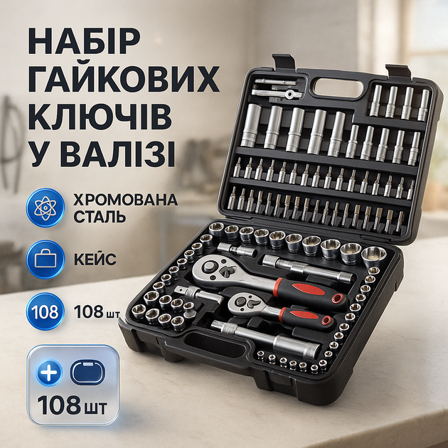 Набір торцевих ключів з тріскачками 108шт. Onex OX-250S ключі та набори торцевих головок - Фото 1 Набір торцевих ключів з тріскачками 108шт. Onex OX-250S ключі та набори торцевих головок - зображення 1