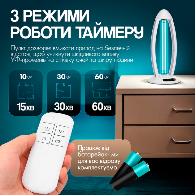 Лампа кварцевая бактерицидная 38W озоновая с дистанционным управлением - изображение 6
