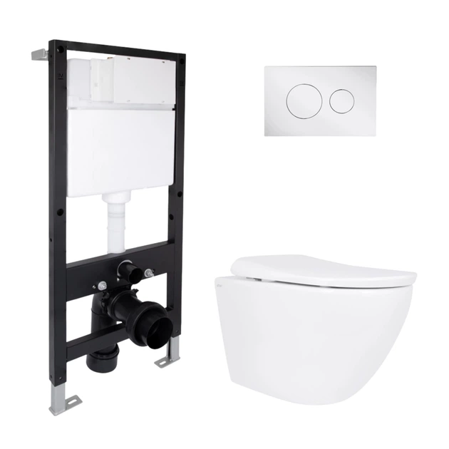 Готовое решение Qtap для ванной комнаты: подвесной унитаз Robin ML Ultra Quiet 520x365x365 + комплект инсталляции Standard (круглая кнопка Chrome) - Фото 1 Готовое решение Qtap для ванной комнаты: подвесной унитаз Robin ML Ultra Quiet 520x365x365 + комплект инсталляции Standard (круглая кнопка Chrome) - изображение 1
