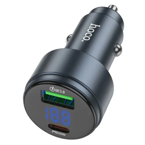 АЗП HOCO Z57B Glorious 63W dual-port digital display PD45W+QC3.0 car charger Black - зображення 3