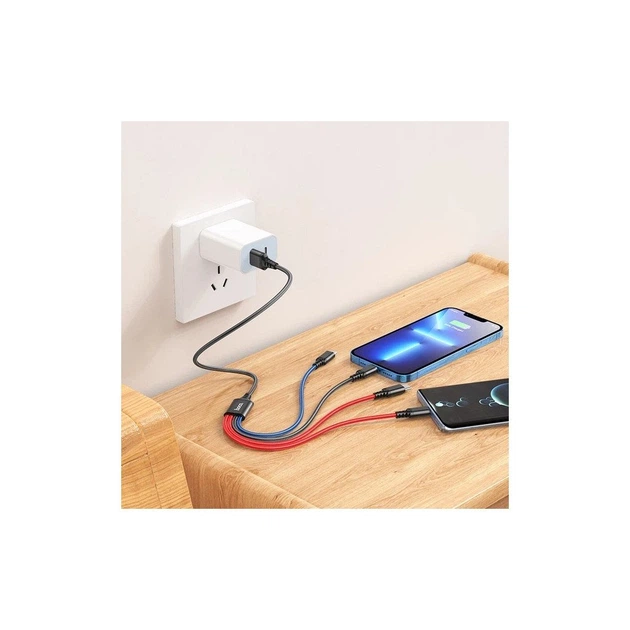 Дата кабель USB 2.0 AM to Lightning + Micro 5P + USB-C 1.0m 2A nylon X76 black+red+blue HOCO (6931474768650) - Фото 5 Дата кабель USB 2.0 AM to Lightning + Micro 5P + USB-C 1.0m 2A nylon X76 black+red+blue HOCO (6931474768650) - изображение 5
